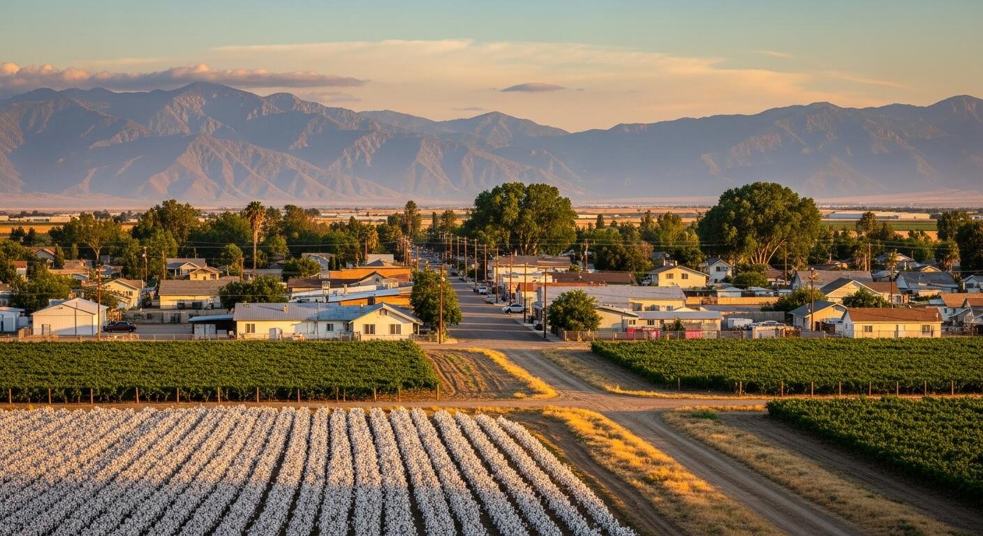 Fowler California farmland with Sierra Nevada mountains